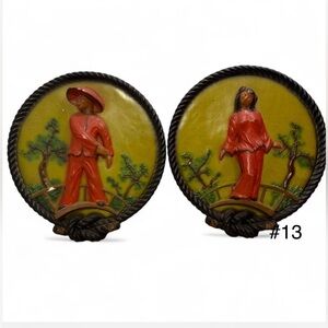 MCM 1940s Asian Chalkware Wall Art